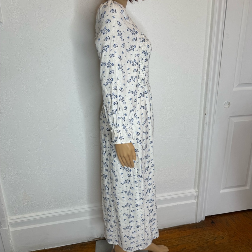 🆕 House Of Harlow 1960 Linen Size S Dress Smocked Bodice Front Slit Beachy - Picture 5 of 9